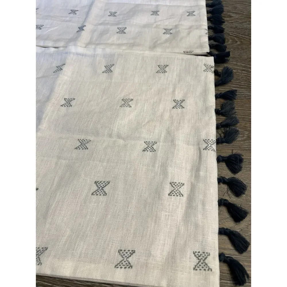 NWT Lindye Galloway Set‎ Of 2 Pillow Covers Beige Blue Cotton Made in India